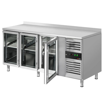 GGM Gastro Commercial Counter Fridge ECO - 1795x700mm - with 3 glass doors - with upstand