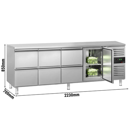 GGM Gastro Commercial Counter Fridge ECO - 2230x700mm - with 1 door - 6 drawers - capacity 553 litres
