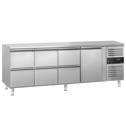 GGM Gastro Commercial Counter Fridge ECO - 2230x700mm - with 1 door - 6 drawers - capacity 553 litres