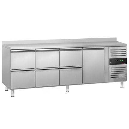 GGM Gastro Commercial Counter Fridge ECO - 2230x700mm - with 1 door - 6 drawers - with upstand - capacity 553 litres
