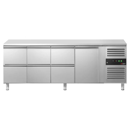 GGM Gastro Commercial Counter Fridge ECO - 2230x700mm - with 1 door - 6 drawers - capacity 553 litres