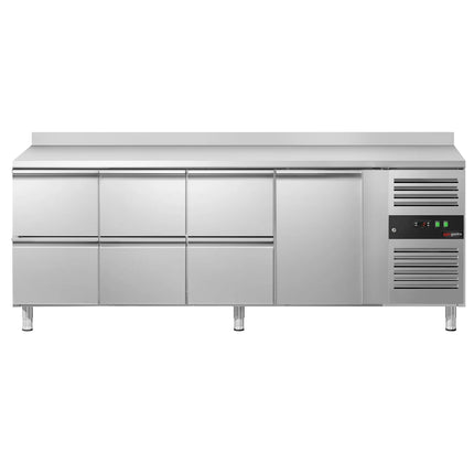 GGM Gastro Commercial Counter Fridge ECO - 2230x700mm - with 1 door - 6 drawers - with upstand - capacity 553 litres