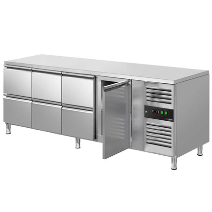 GGM Gastro Commercial Counter Fridge ECO - 2230x700mm - with 1 door - 6 drawers - capacity 553 litres