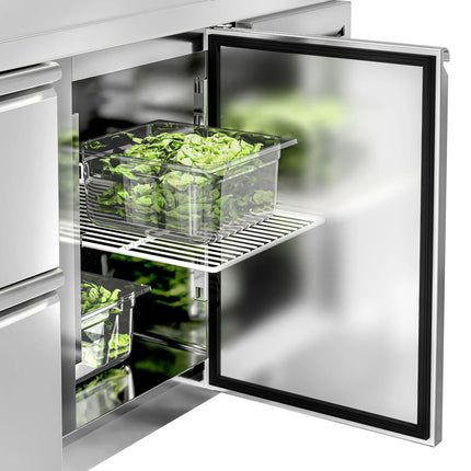 GGM Gastro Commercial Counter Fridge ECO - 2230x700mm - with 1 door - 6 drawers - capacity 553 litres