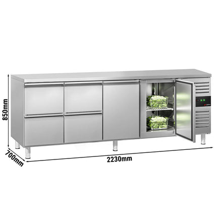 GGM Gastro Commercial Counter Fridge ECO - 2230x700mm - with 2 doors - 4 drawers (GN 1/1) - capacity 553 litres