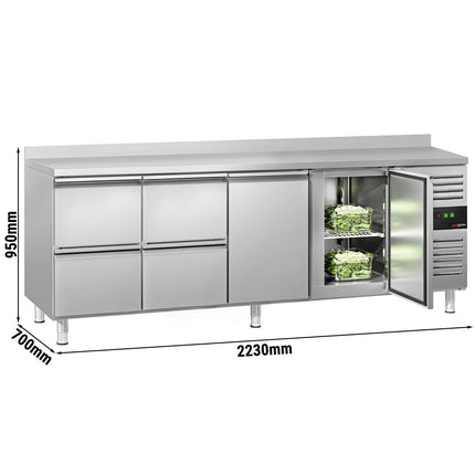 GGM Gastro Commercial Counter Fridge ECO - 2230x700mm - with 2 doors - 4 drawers - with upstand