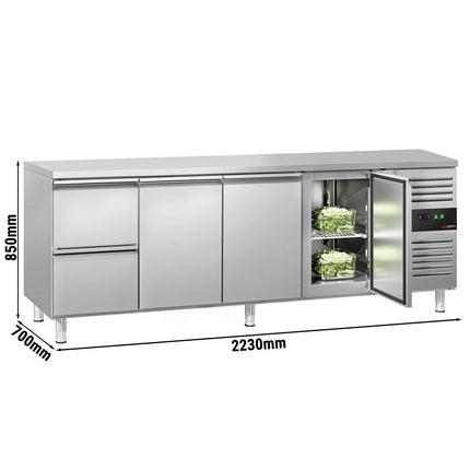GGM Gastro Commercial Counter Fridge ECO - 2230x700mm - with 3 doors - 2 drawers [GN 1/1] - capacity 553 litres
