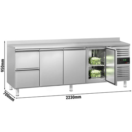 GGM Gastro Commercial Counter Fridge ECO - 2230x700mm - with 3 doors - 2 drawers - with upstand