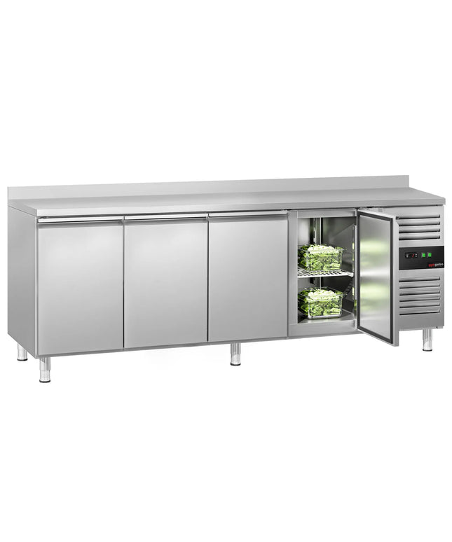 GGM Gastro Commercial Counter Fridge ECO - 2230x700mm - with 4 doors - with upstand - capacity 553 litres - GN 1/1 compatible