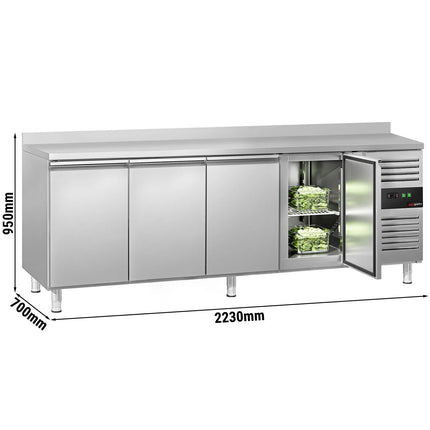 GGM Gastro Commercial Counter Fridge ECO - 2230x700mm - with 4 doors - with upstand - capacity 553 litres - GN 1/1 compatible