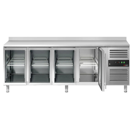 GGM Gastro Commercial Counter Fridge ECO - 2230x700mm - with 4 glass doors - with upstand - capacity 553 litres