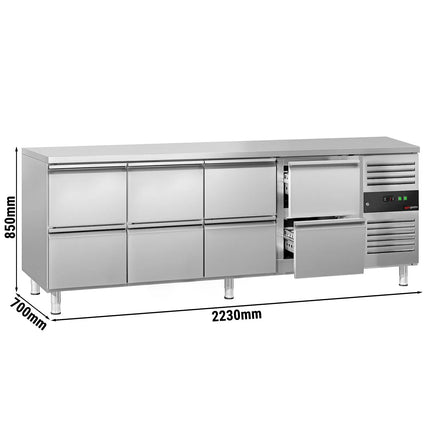 GGM Gastro Commercial Counter Fridge ECO - 2230x700mm - with 8 drawers - capacity 553 litres
