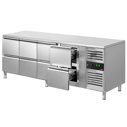 GGM Gastro Commercial Counter Fridge ECO - 2230x700mm - with 8 drawers - capacity 553 litres