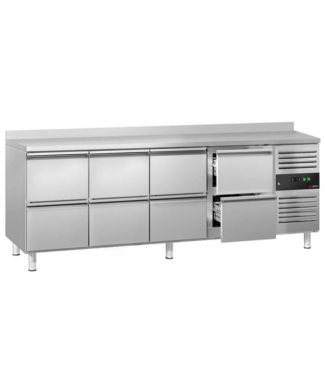 GGM Gastro Commercial Counter Fridge ECO - 2230x700mm - with 8 drawers (GN 1/1) - with upstand - capacity 553 litres