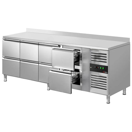 GGM Gastro Commercial Counter Fridge ECO - 2230x700mm - with 8 drawers - with upstand