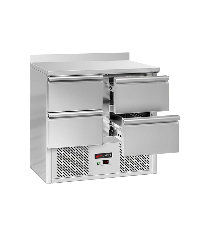 GGM Gastro Commercial Counter Fridge ECO - 900x700mm - with 4 drawers - with upstand - capacity 240 litres