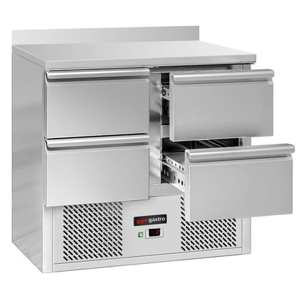 GGM Gastro Commercial Counter Fridge ECO - 900x700mm - with 4 drawers - with upstand - capacity 240 litres