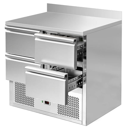 GGM Gastro Commercial Counter Fridge ECO - 900x700mm - with 4 drawers - with upstand - capacity 240 litres