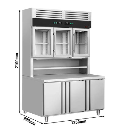 GGM Gastro Commercial Counter Fridge & Multideck Display Set - 1350x800mm - double glazing - with 3 glass doors (upper) & 3 doors (lower) - capacity 520 litres