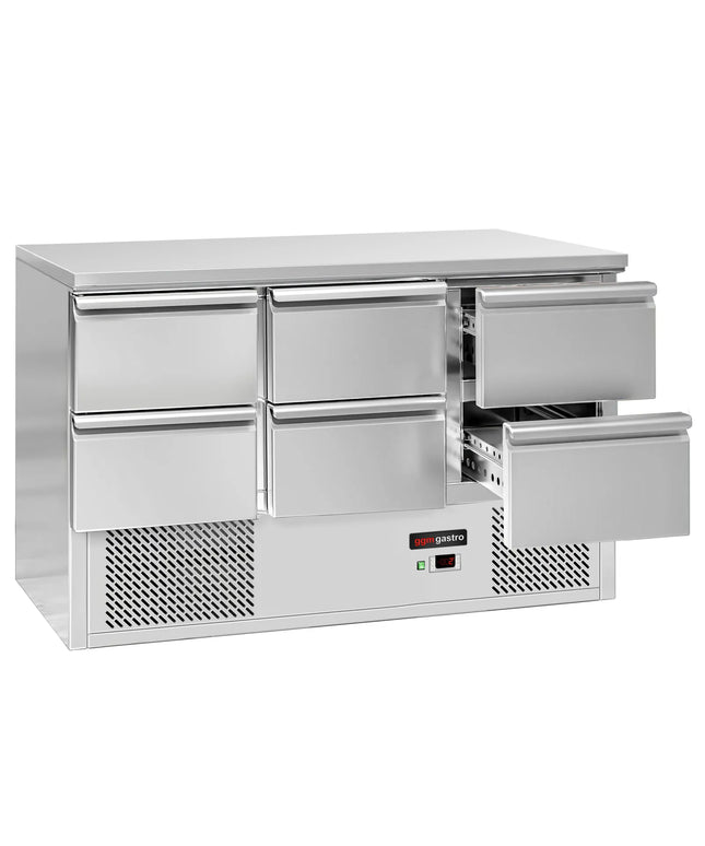 GGM Gastro Commercial Counter Fridge PREMIUM - 1365x700mm - with 6 drawers - black front - capacity 368 litres