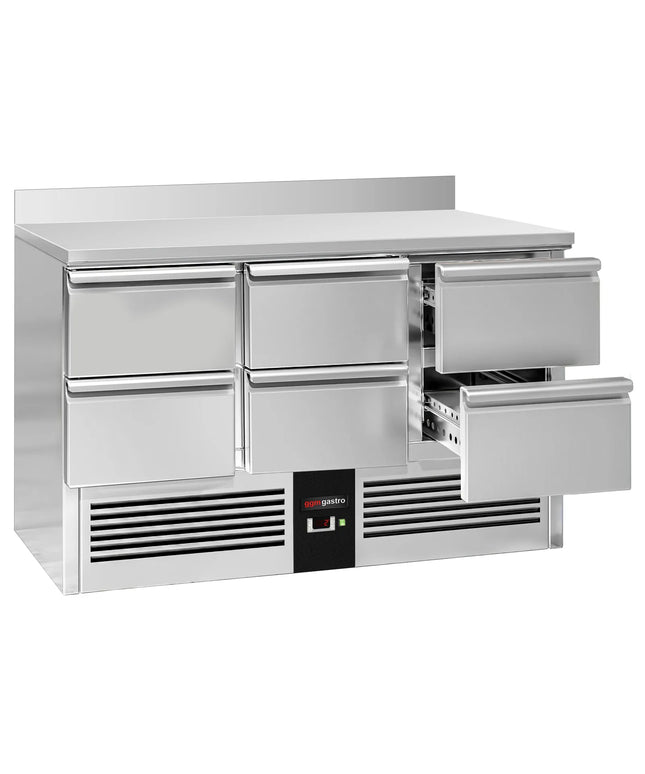 GGM Gastro Commercial Counter Fridge PREMIUM - 1365x700mm - with 6 drawers - with upstand - black front - capacity 368 litres