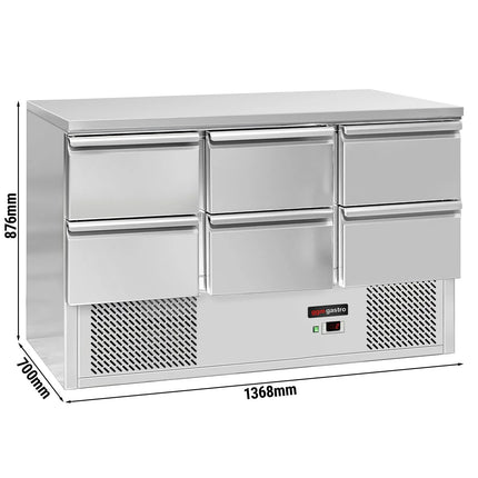 GGM Gastro Commercial Counter Fridge PREMIUM - 1365x700mm - with 6 drawers - black front - capacity 368 litres