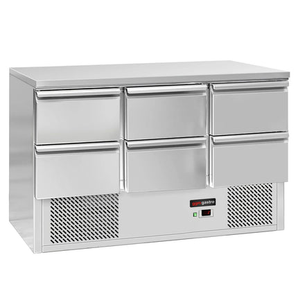 GGM Gastro Commercial Counter Fridge PREMIUM - 1365x700mm - with 6 drawers - black front - capacity 368 litres