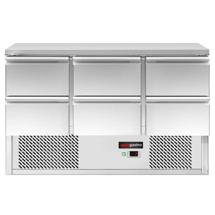 GGM Gastro Commercial Counter Fridge PREMIUM - 1365x700mm - with 6 drawers - black front - capacity 368 litres