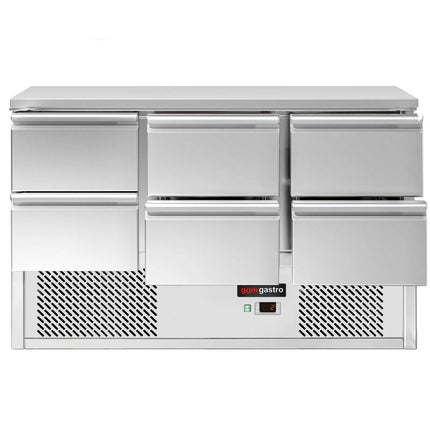 GGM Gastro Commercial Counter Fridge PREMIUM - 1365x700mm - with 6 drawers - black front - capacity 368 litres
