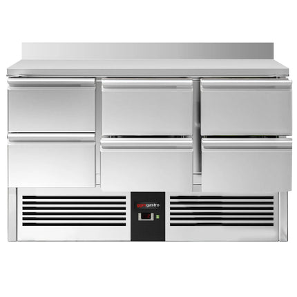 GGM Gastro Commercial Counter Fridge PREMIUM - 1365x700mm - with 6 drawers - with upstand - black front - capacity 368 litres
