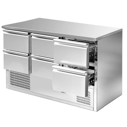GGM Gastro Commercial Counter Fridge PREMIUM - 1365x700mm - with 6 drawers - black front - capacity 368 litres