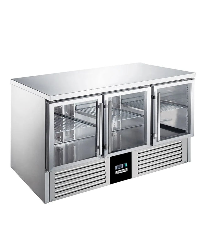 GGM Gastro Commercial Counter Fridge PREMIUM - 1368x700mm - glass doors - with upstand - capacity 368 litres