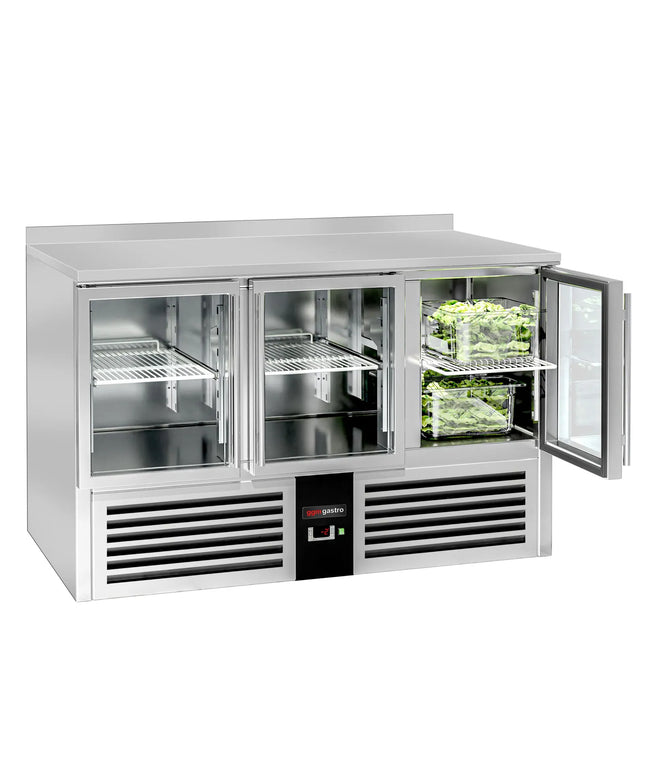 GGM Gastro Commercial Counter Fridge PREMIUM - 1368x700mm - glass doors - with upstand - capacity 368 litres