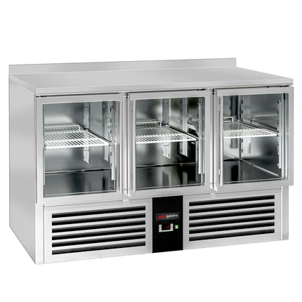 GGM Gastro Commercial Counter Fridge PREMIUM - 1368x700mm - glass doors - with upstand - capacity 368 litres
