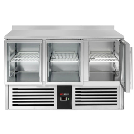 GGM Gastro Commercial Counter Fridge PREMIUM - 1368x700mm - glass doors - with upstand - capacity 368 litres
