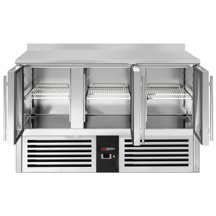 GGM Gastro Commercial Counter Fridge PREMIUM - 1368x700mm - glass doors - with upstand - capacity 368 litres