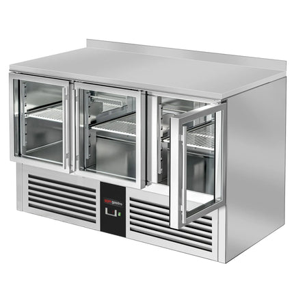 GGM Gastro Commercial Counter Fridge PREMIUM - 1368x700mm - glass doors - with upstand - capacity 368 litres