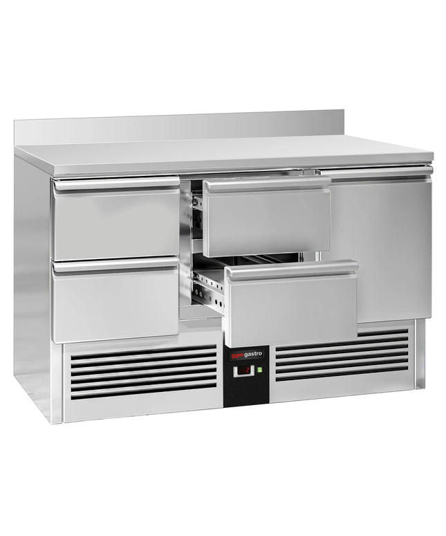 GGM Gastro Commercial Counter Fridge PREMIUM - 1368x700mm - with 1 door, 4 drawers - with upstand - capacity 368 litres
