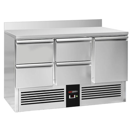 GGM Gastro Commercial Counter Fridge PREMIUM - 1368x700mm - with 1 door, 4 drawers - with upstand - capacity 368 litres