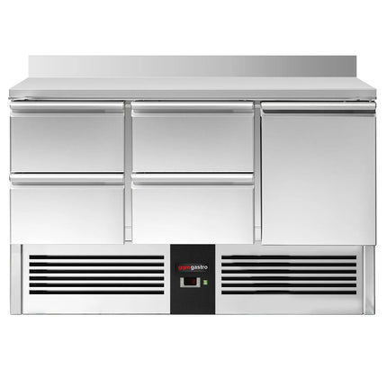 GGM Gastro Commercial Counter Fridge PREMIUM - 1368x700mm - with 1 door, 4 drawers - with upstand - capacity 368 litres