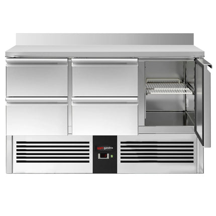 GGM Gastro Commercial Counter Fridge PREMIUM - 1368x700mm - with 1 door, 4 drawers - with upstand - capacity 368 litres