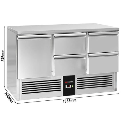 GGM Gastro Commercial Counter Fridge PREMIUM - 1368x700mm - with 1 door - with 4 drawers - capacity 368 litres