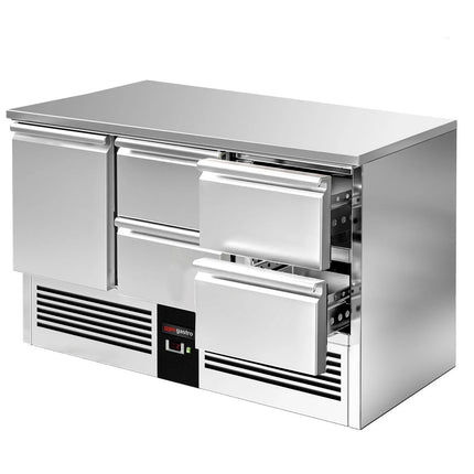 GGM Gastro Commercial Counter Fridge PREMIUM - 1368x700mm - with 1 door - with 4 drawers - capacity 368 litres