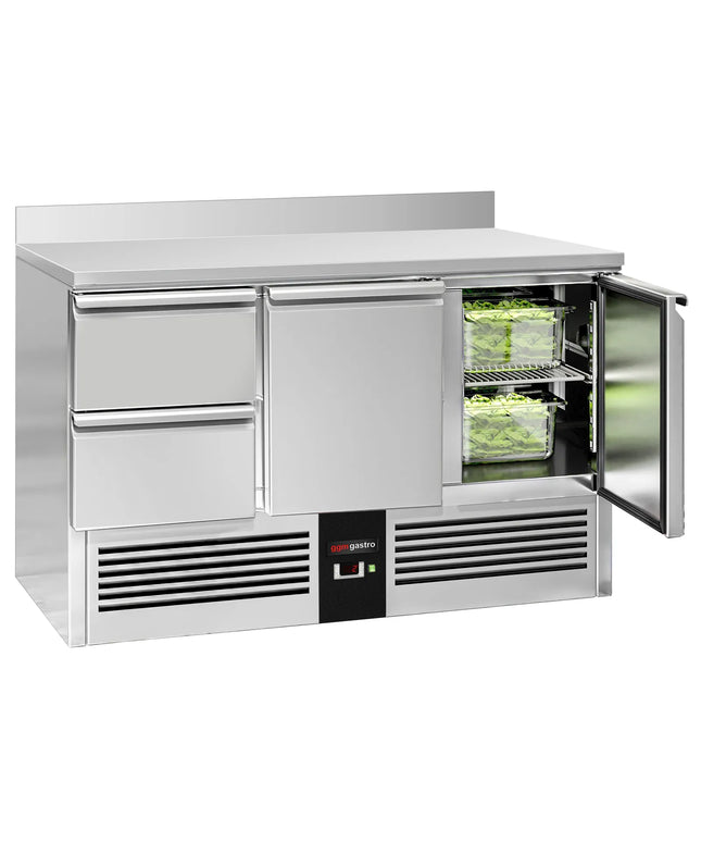 GGM Gastro Commercial Counter Fridge PREMIUM - 1368x700mm - with 2 doors, 2 drawers - with upstand - capacity 368 litres