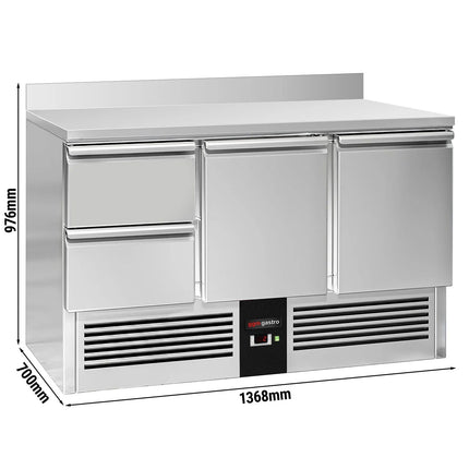 GGM Gastro Commercial Counter Fridge PREMIUM - 1368x700mm - with 2 doors, 2 drawers - with upstand - capacity 368 litres