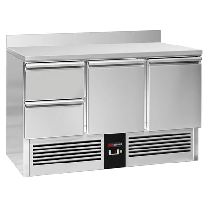 GGM Gastro Commercial Counter Fridge PREMIUM - 1368x700mm - with 2 doors, 2 drawers - with upstand - capacity 368 litres