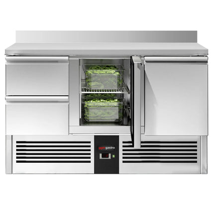 GGM Gastro Commercial Counter Fridge PREMIUM - 1368x700mm - with 2 doors, 2 drawers - with upstand - capacity 368 litres