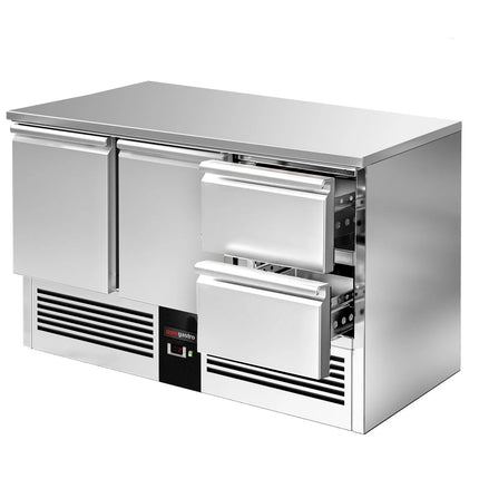 GGM Gastro Commercial Counter Fridge PREMIUM - 1368x700mm - with 2 doors - 2 drawers - capacity 368 litres