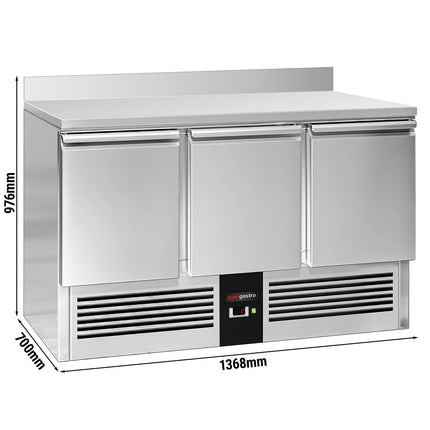 GGM Gastro Commercial Counter Fridge PREMIUM - 1368x700mm - with 3 doors - with upstand - capacity 368 litres