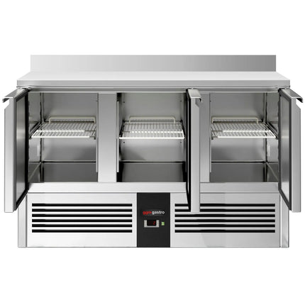 GGM Gastro Commercial Counter Fridge PREMIUM - 1368x700mm - with 3 doors - with upstand - capacity 368 litres